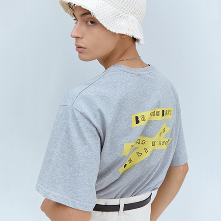 [BBYB X 권신홍] Unisex Yellow Tape Over-fit T-shirt (Grey)