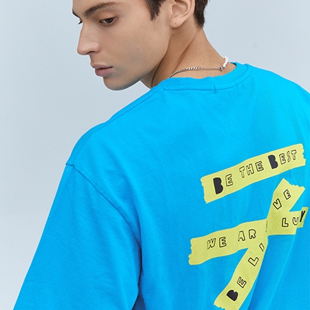 [BBYB X 권신홍] Unisex Yellow Tape Over-fit T-shirt (Blue)